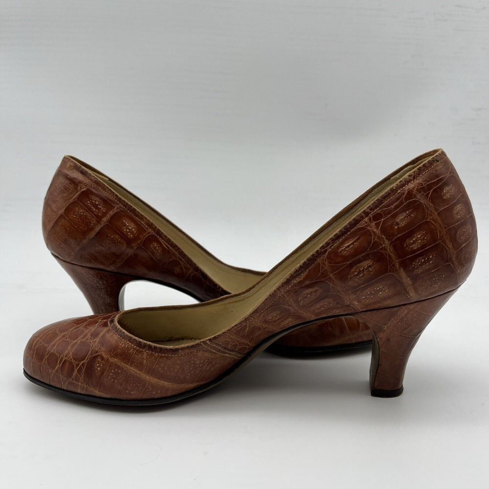 Vintage Geri's GENUINE ALLIGATOR HONEY BROWN 3" High Heel Women's Shoe Sz 9 - Picture 9 of 16